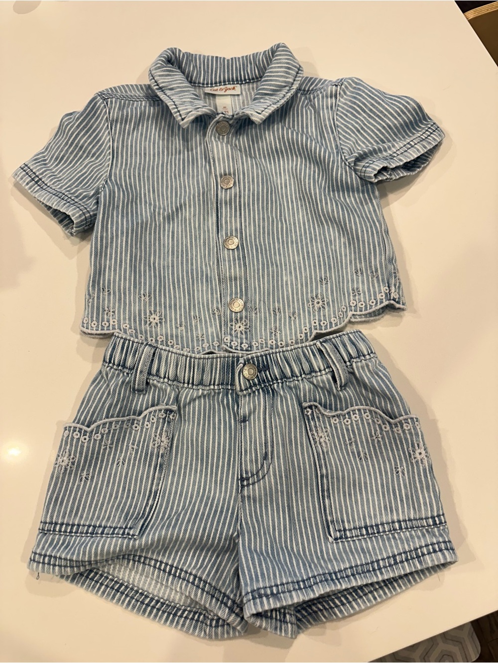 Cat & Jack Denim Striped Blue & White Toddler Shorts Set